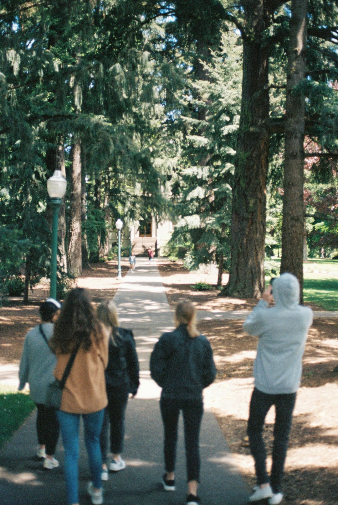 Group walking a tree-lined campus pathway, representing a CAAHEP site visit