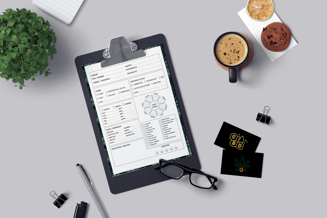 Clipboard with a checklist beside a cup of coffee